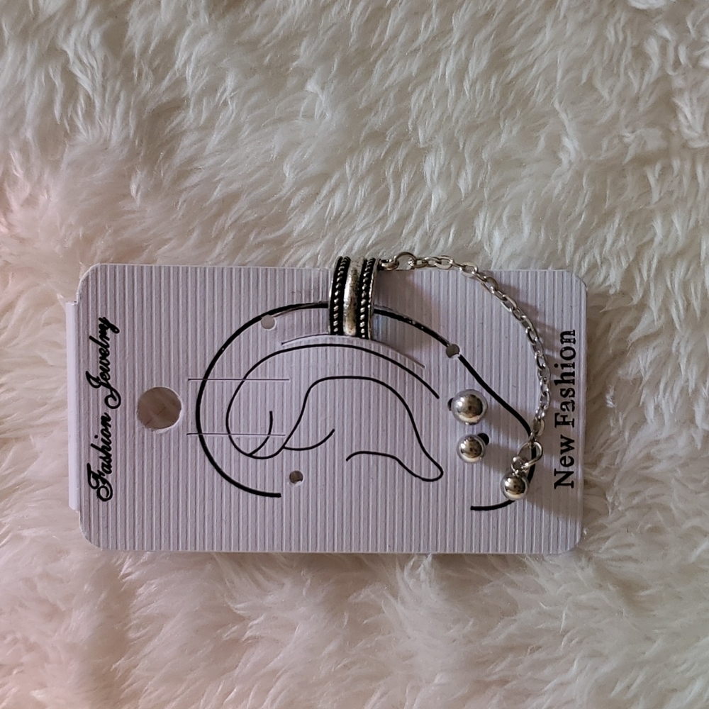 NWT Silver Earring Set with Chain Connected Cuff